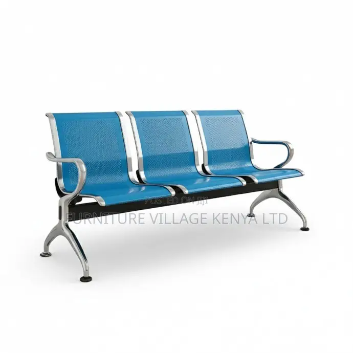 Reception Bench; 3-Seater Blue Metallic Airport Reception Bench