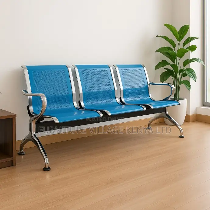 Reception Bench; 3-Seater Blue Metallic Airport Reception Bench
