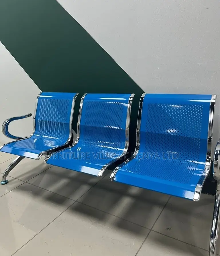 Reception Bench; 3-Seater Blue Metallic Airport Reception Bench