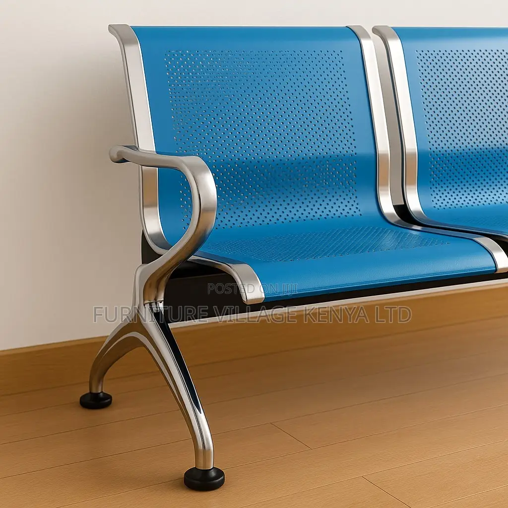 Reception Bench; 3-Seater Blue Metallic Airport Reception Bench