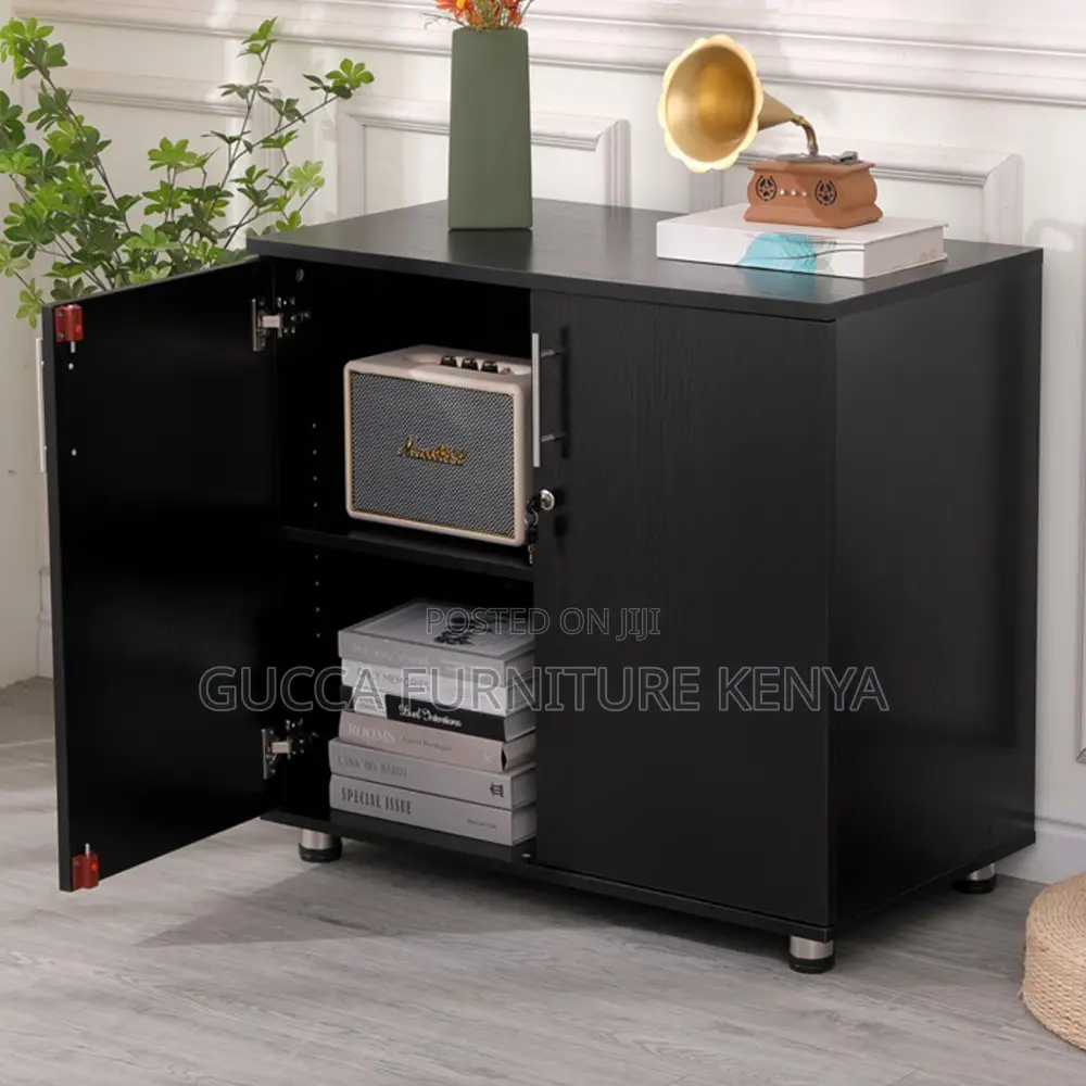 Credenza 2 Door Black Lockable Filing Cabinet