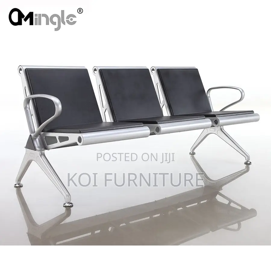 Office Bench : 3 Seater Heavy Duty Link Black Chair