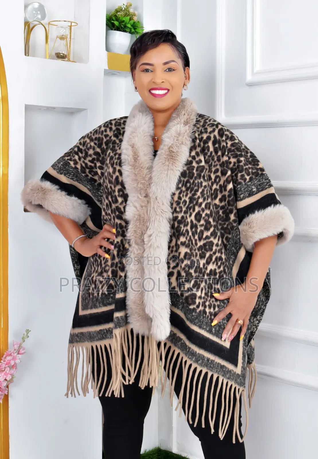 Elegant Ponchos With Fur and Beautiful Prints