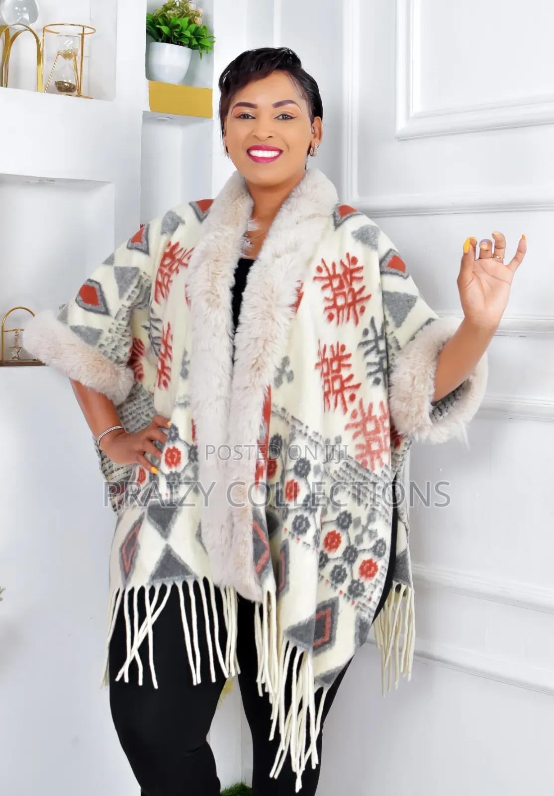 Elegant Ponchos With Fur and Beautiful Prints
