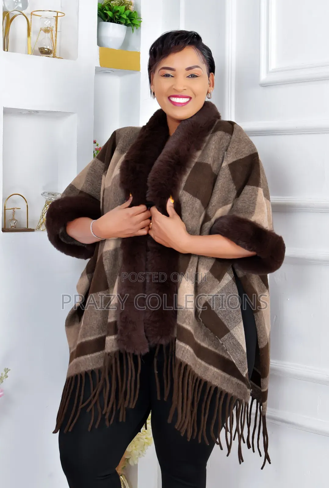 Elegant Ponchos With Fur and Beautiful Prints
