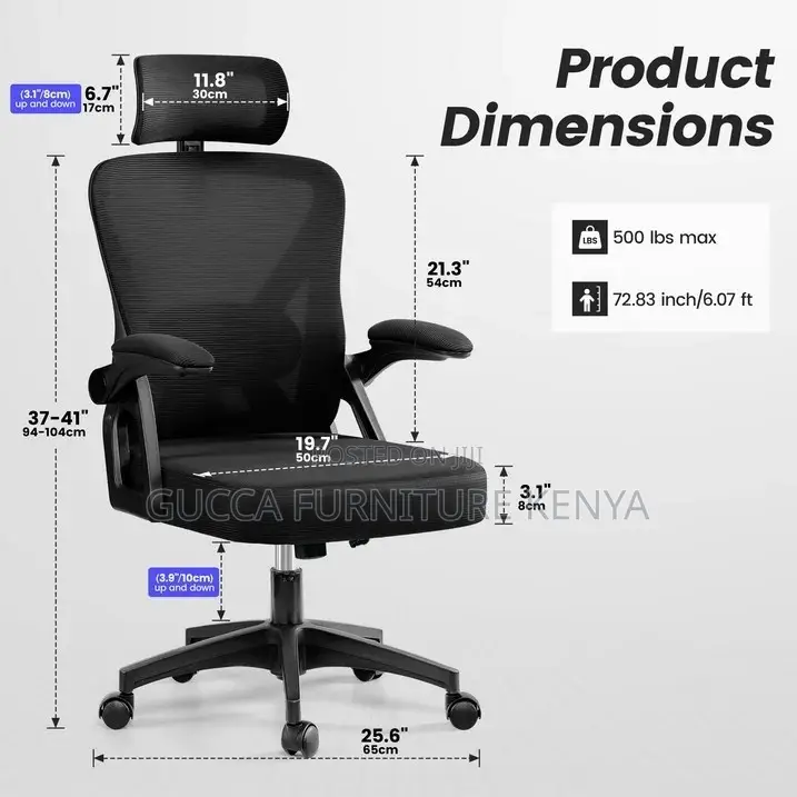 Black Ergonomic Study Chair With Adjustable Arms