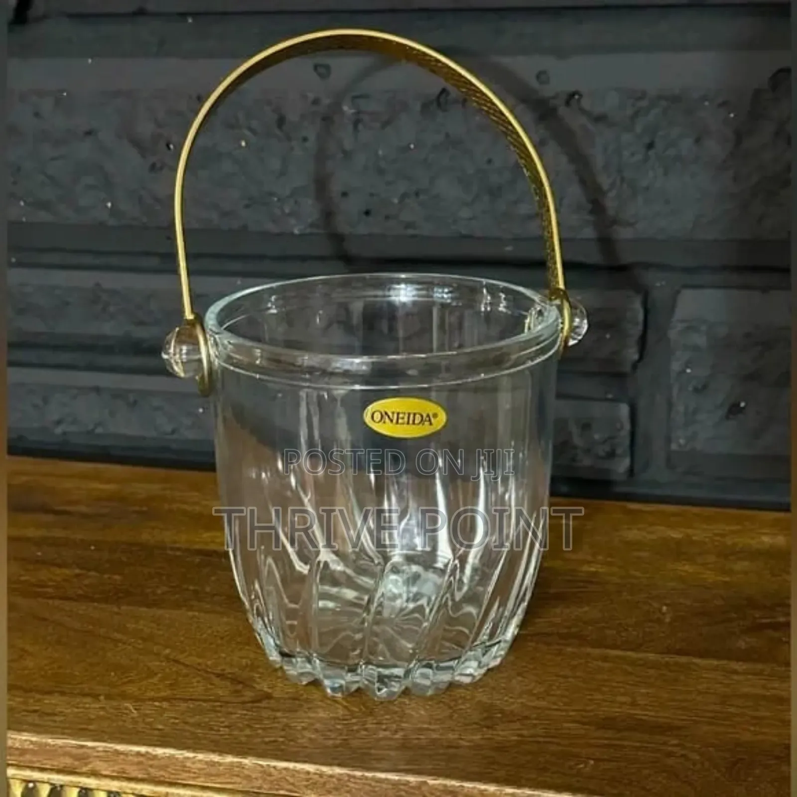 Heavy Glass Ice Cube Bucket Stainless Steel Handle
