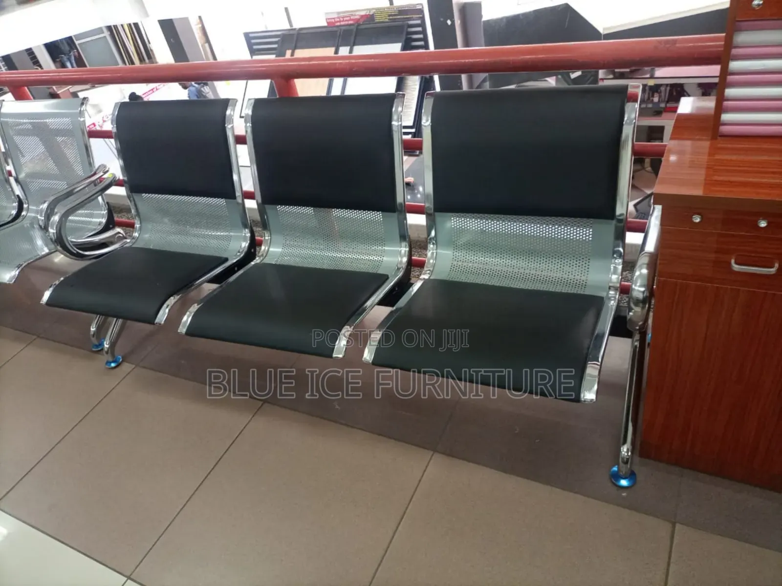 Black Office Waiting Chair With Metallic Arms