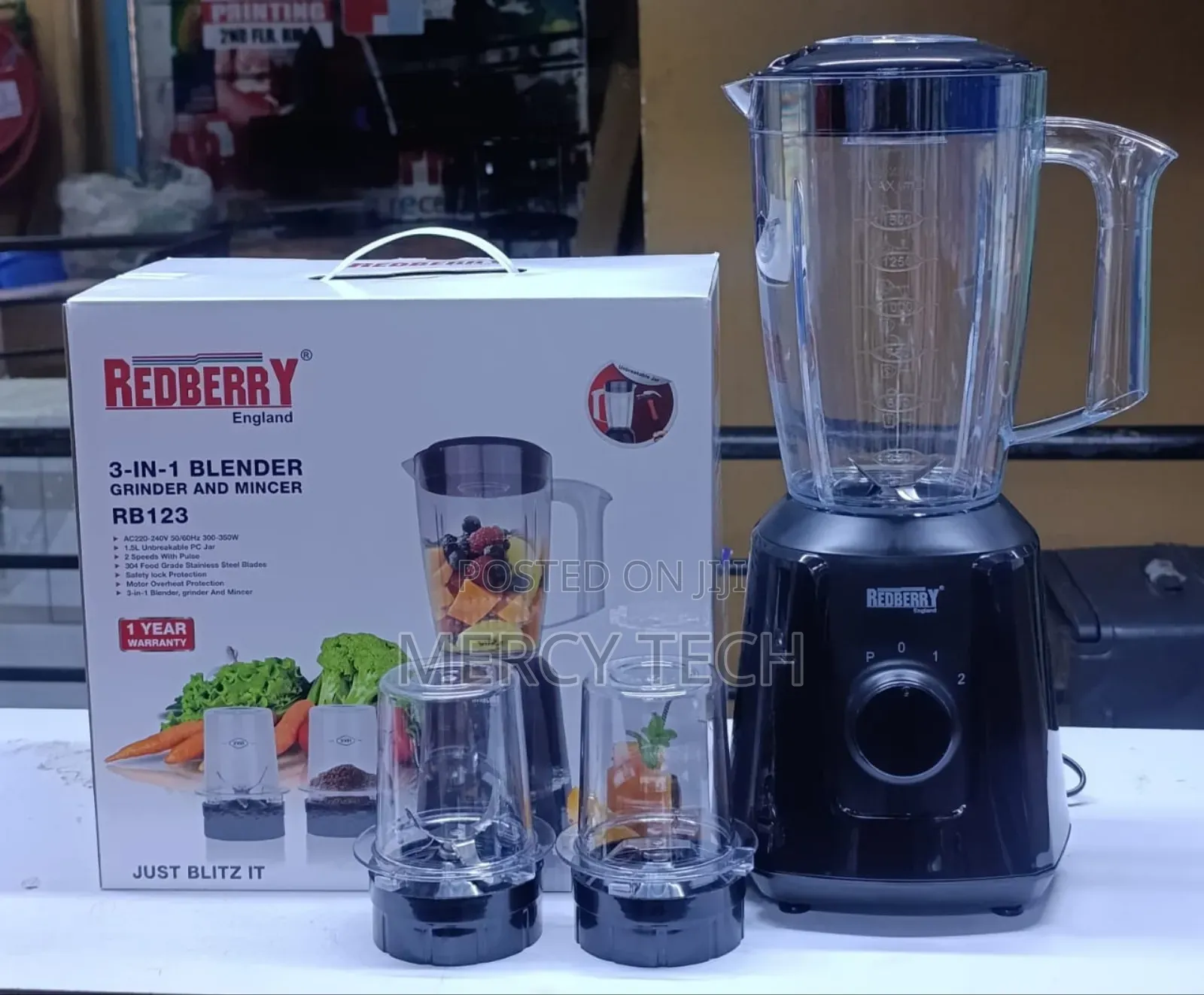 Redberry England 3-in-1 Blender Grinder and Mincer* (Model Rb123)