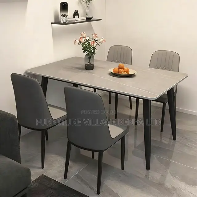 Dining Set; 4-Seater Marbel Table Dining Set