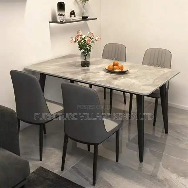 Dining Set; 4-Seater Marbel Table Dining Set