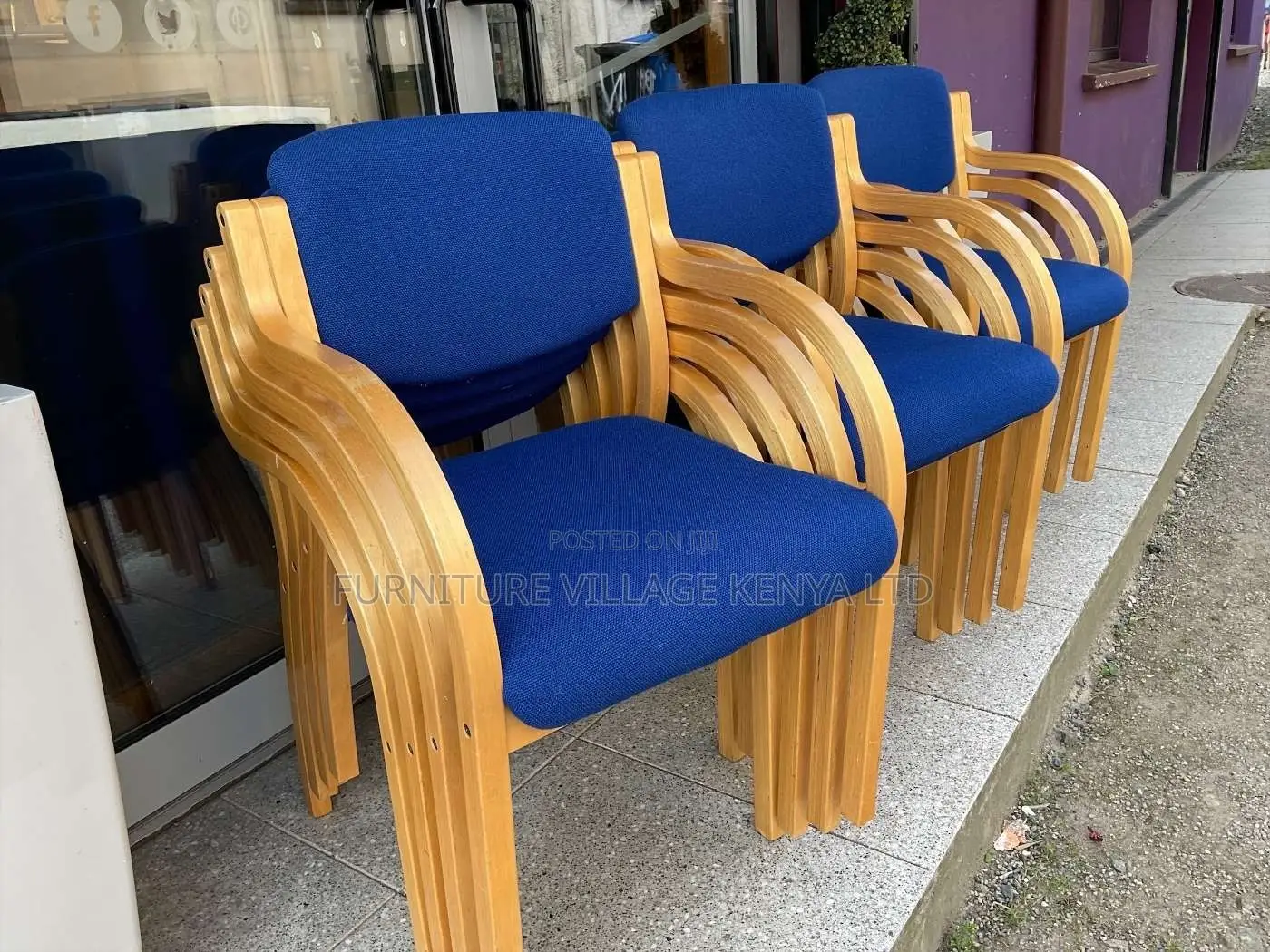 Office Chair; Blue Beech Framed Reception Chair With Arms