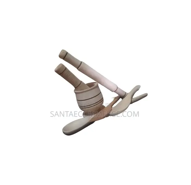 Wooden Pestle and Mortar, Rolling Pin and Spoon Set