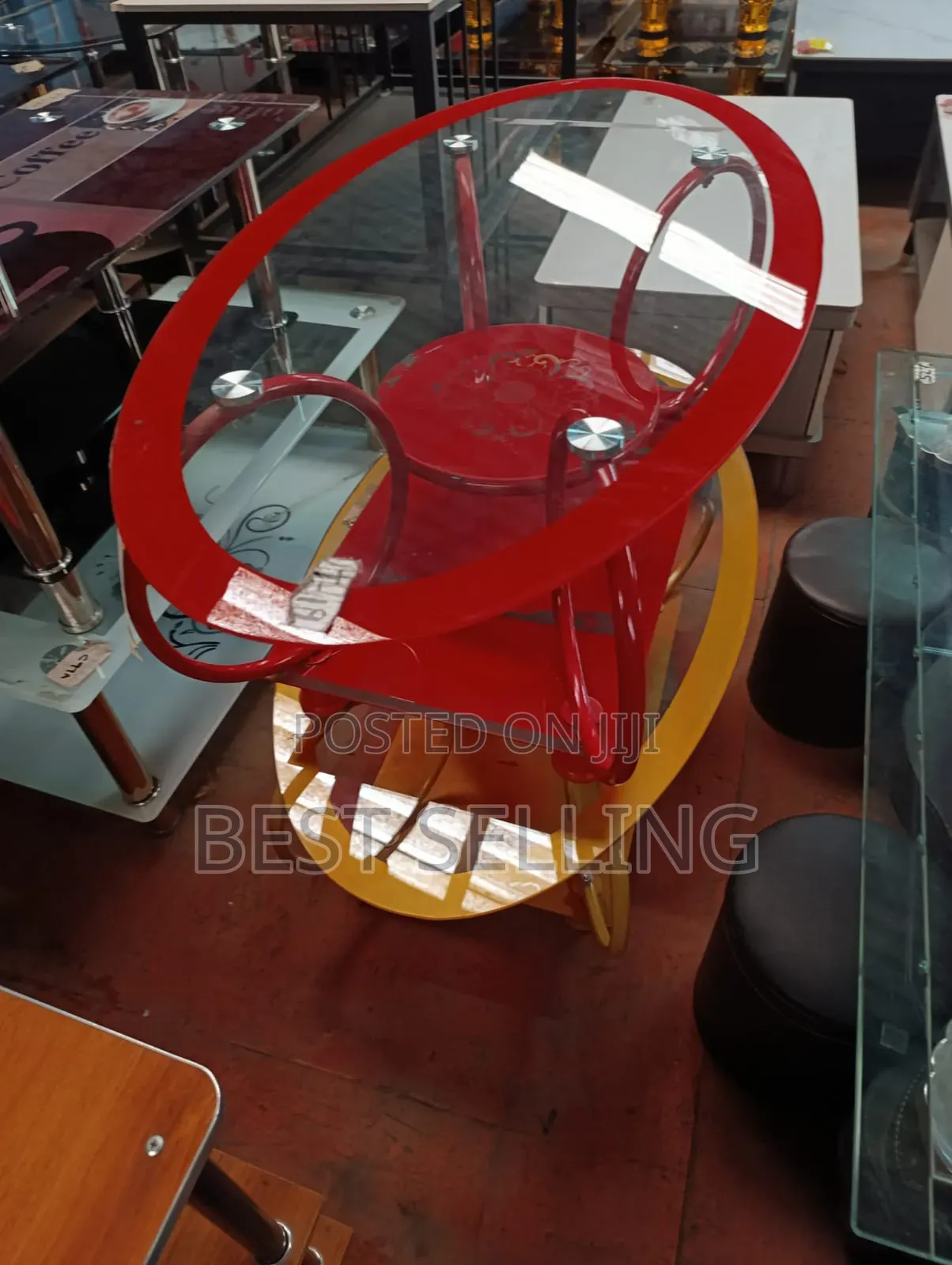 Red Oval Glass Coffee Table