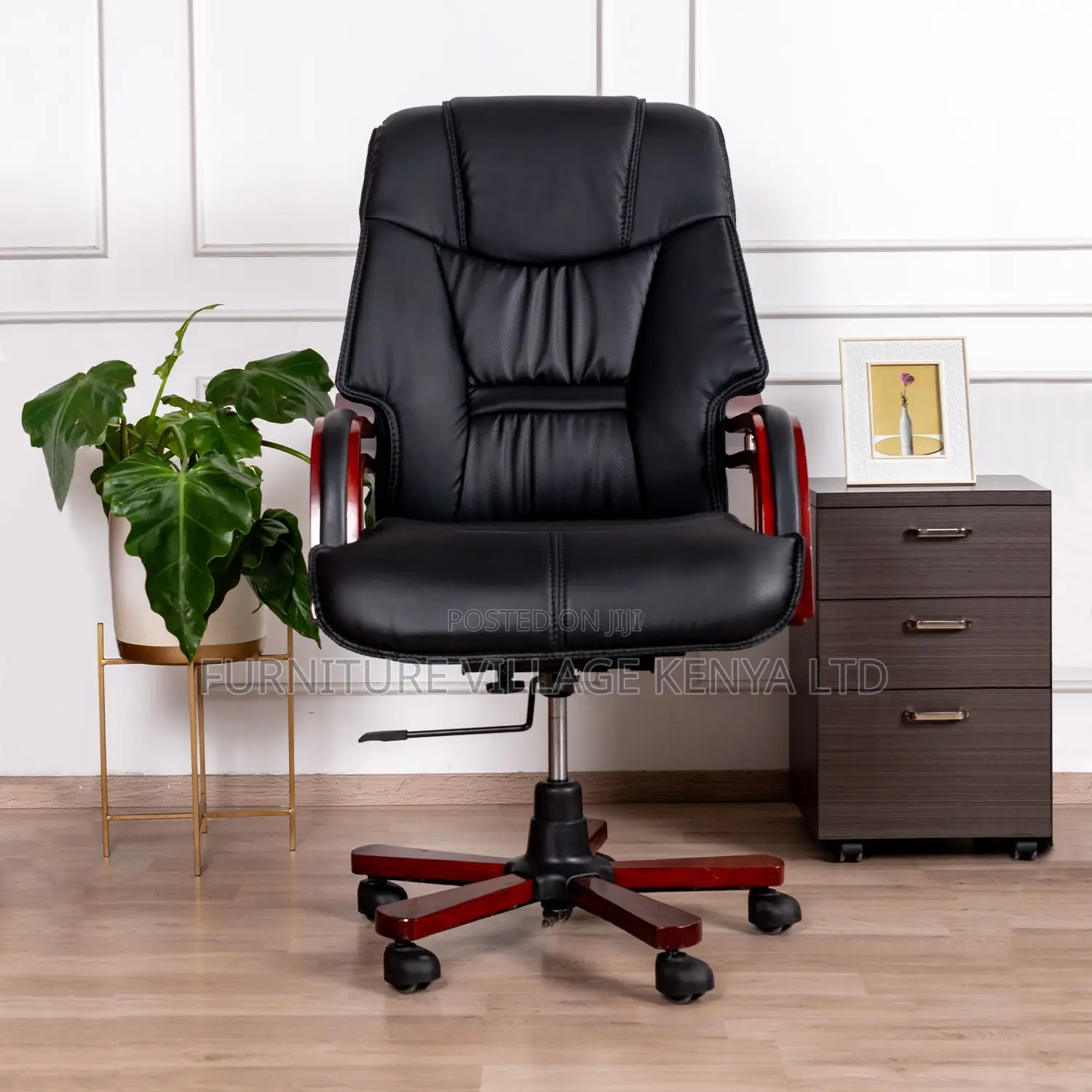 Office Chair ; Adjustable Executive Chair Black Leather