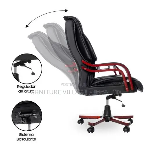 Office Chair ; Adjustable Executive Chair Black Leather