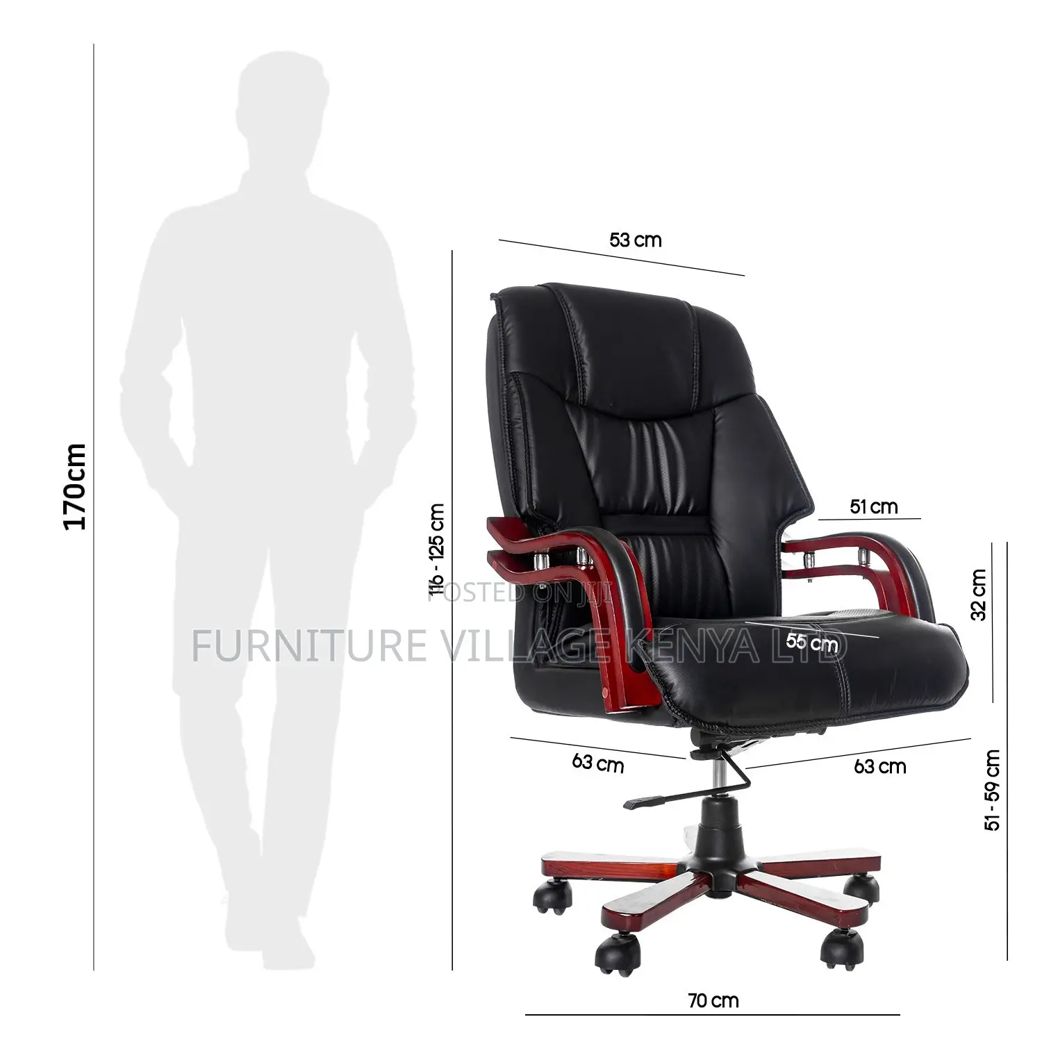 Office Chair ; Adjustable Executive Chair Black Leather
