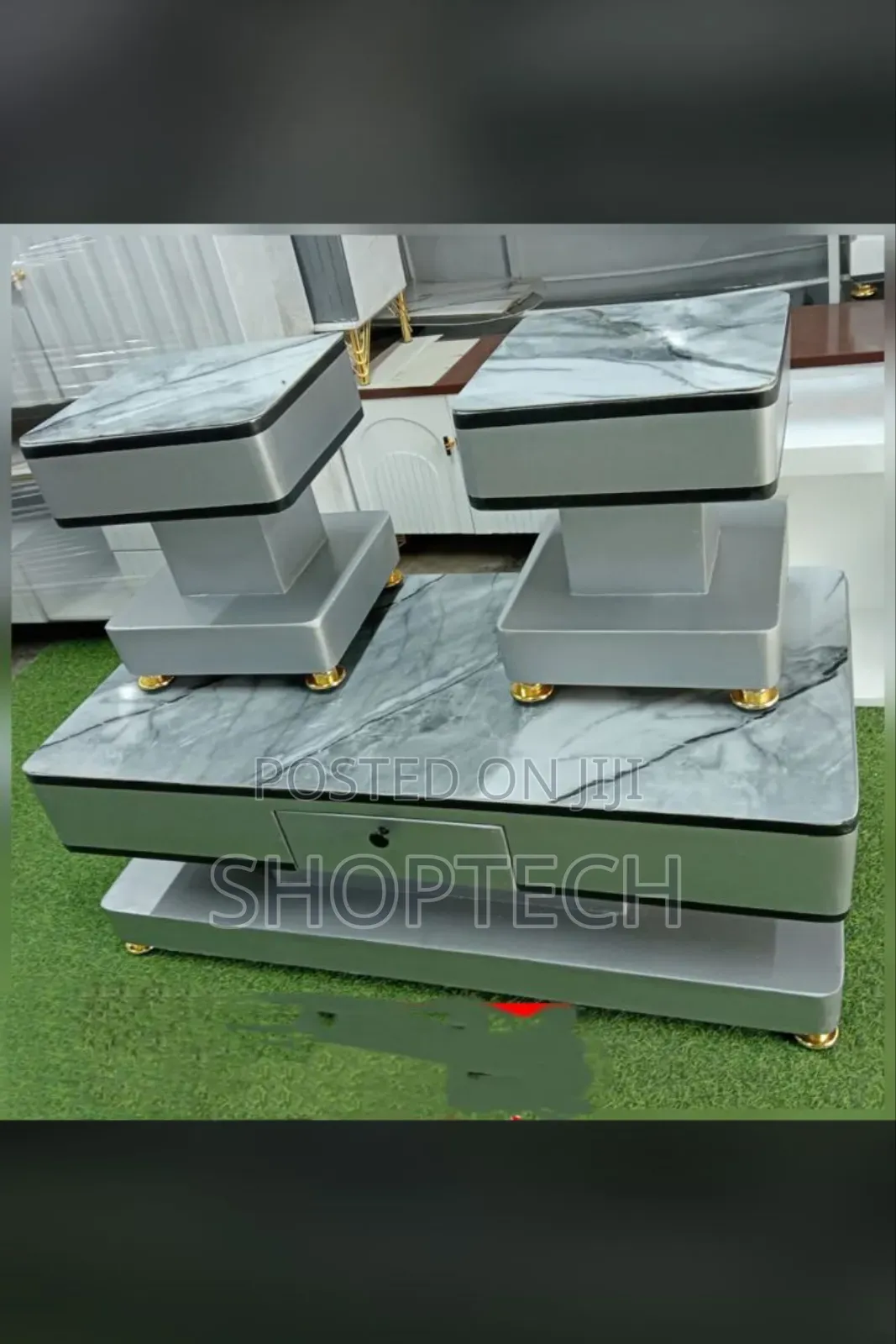 Coffee Table With Glass/Marble Topping With 2 Stools
