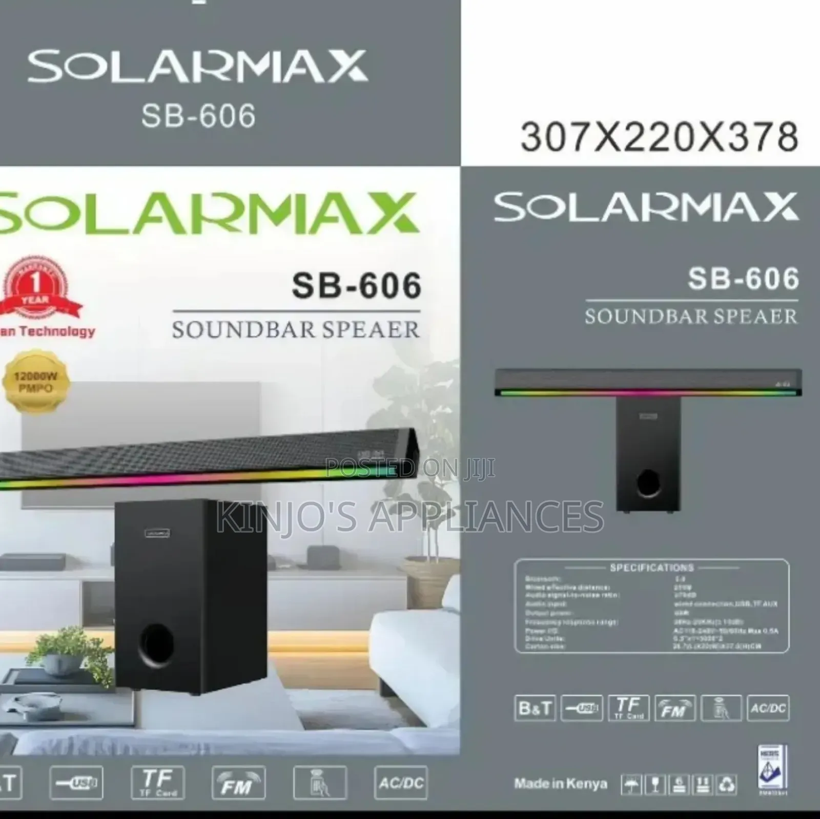 3.1ch Solarmax Soundbar Multimedia Speaker System Woofer Sb-606