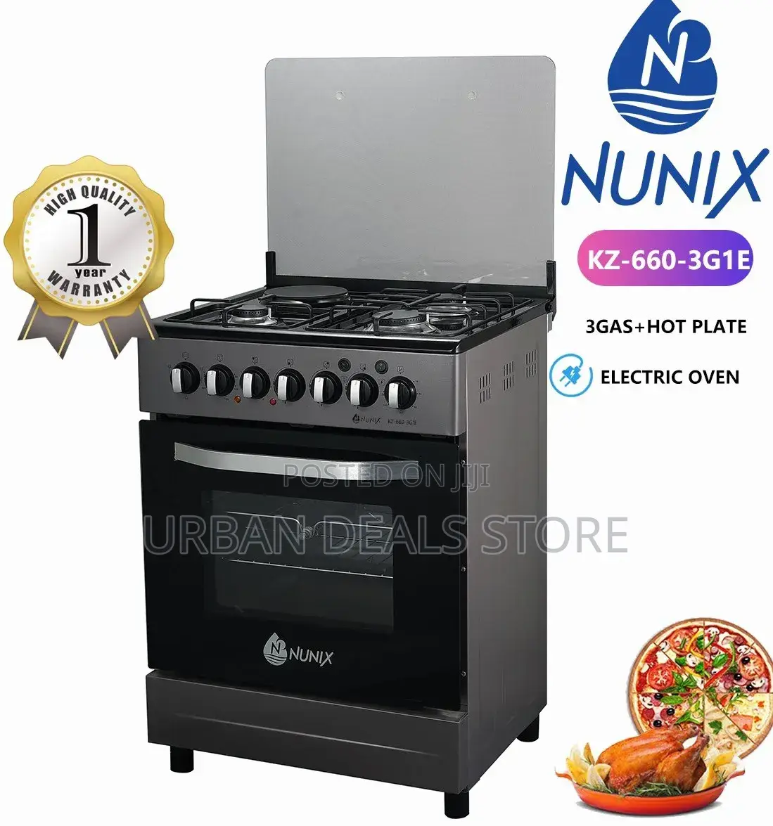 Nunix 60×60 3+1 Standing Cooker With Electric Oven Model Kz-660-3g1e