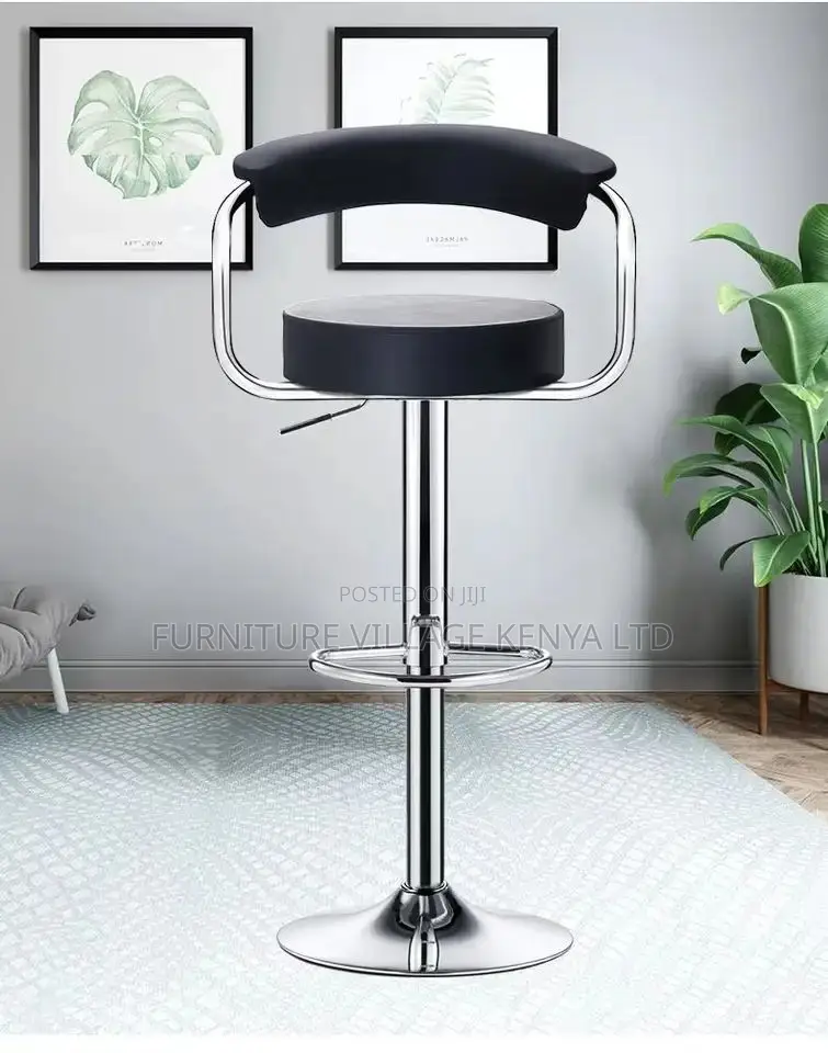 Barstool; Adjustable Black Bistro Stool With Footrest