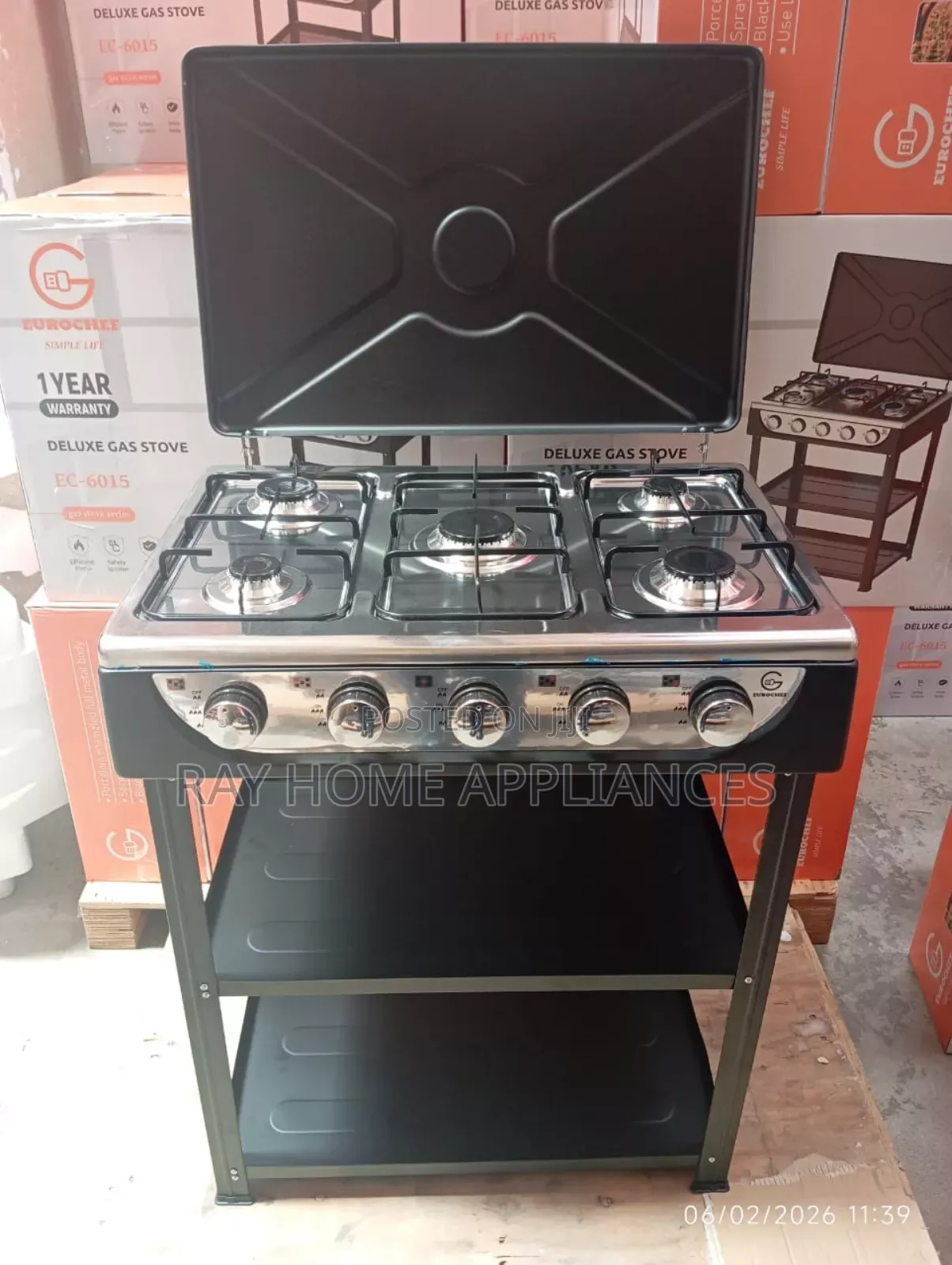 Eurochef 5 Gas Burner Standing Cooker With Shelves