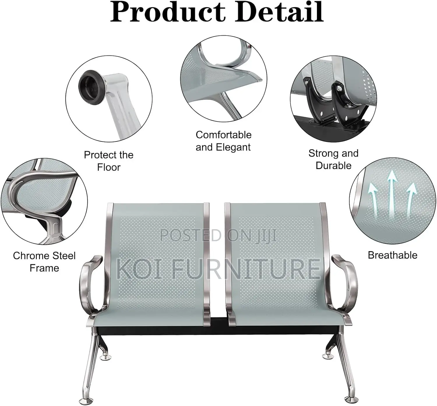 Office Benches; Steel Gray Heavy Two Seaters Bench