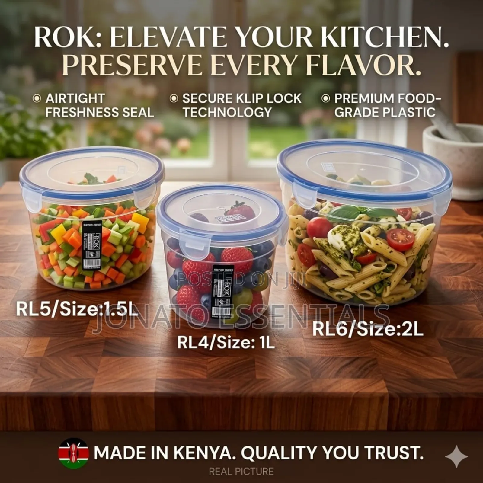 Rok Airtight Plastic Storage Containers - All Sizes (1l, 1.5l, 2l)