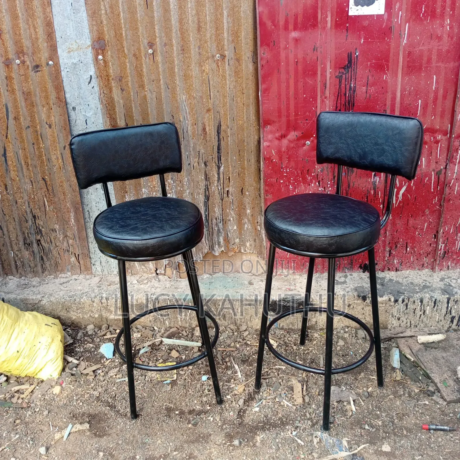 Powder Coated Black Kitchen Counter Stools With Fabric