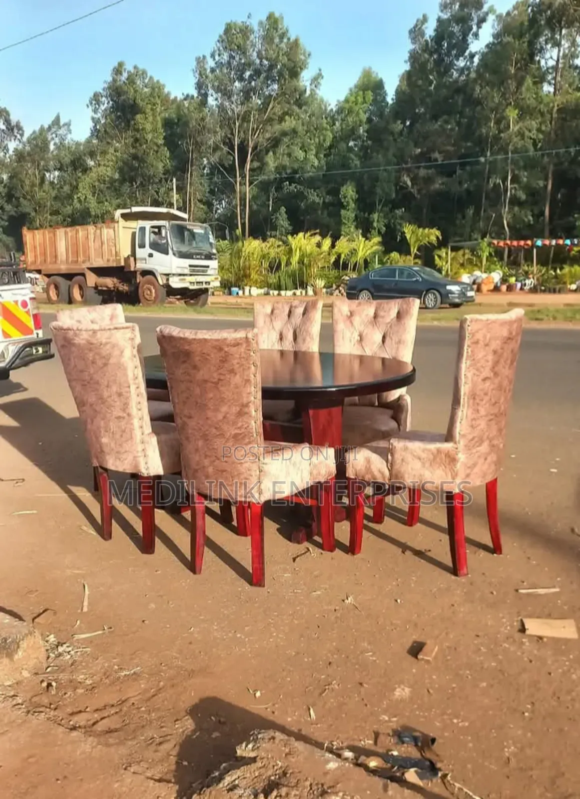 Light Gucca Upholstered 6-Seater Dinning Table Set