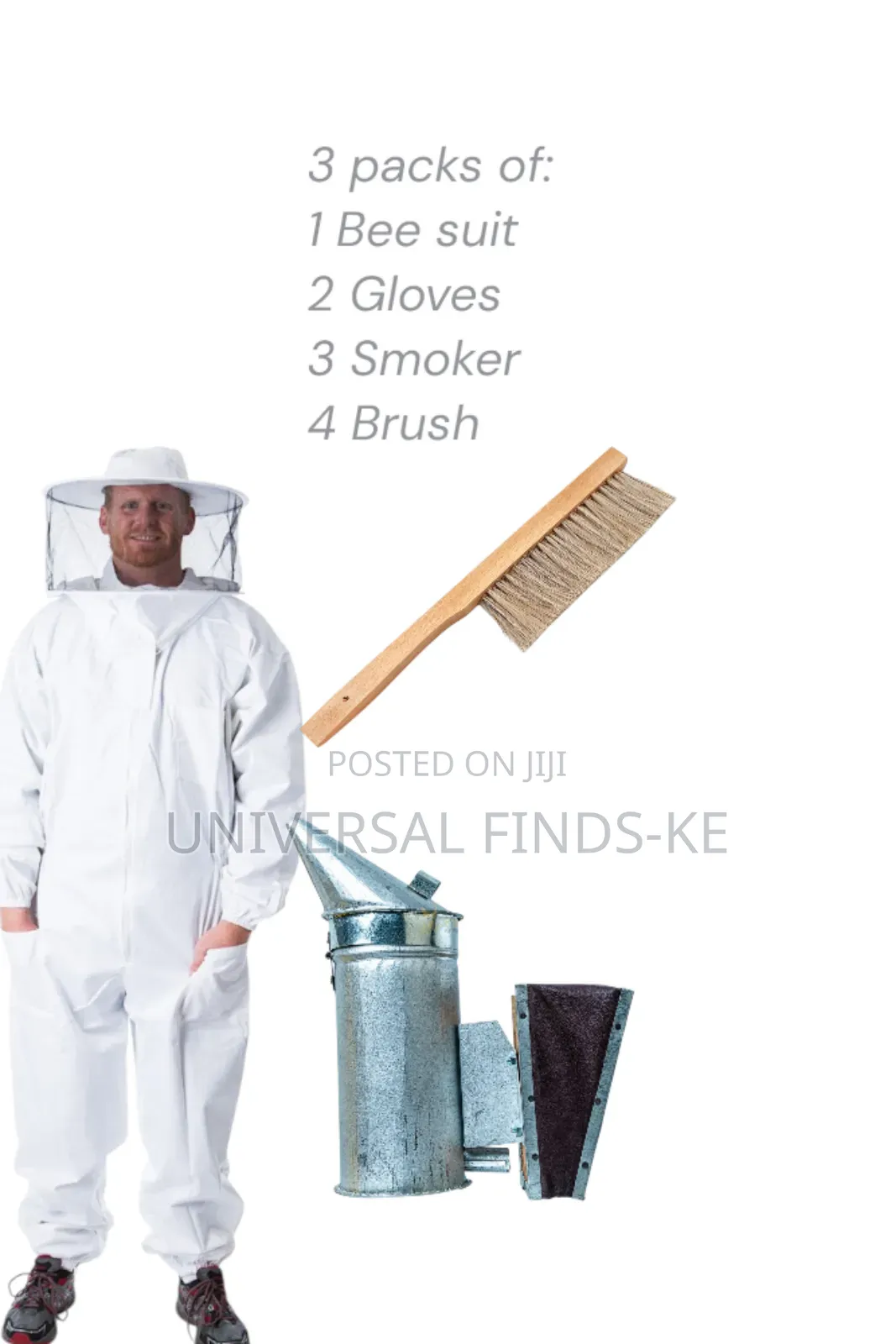 4 Pack Of Bee Suit ,Smoker,Gloves & Brush