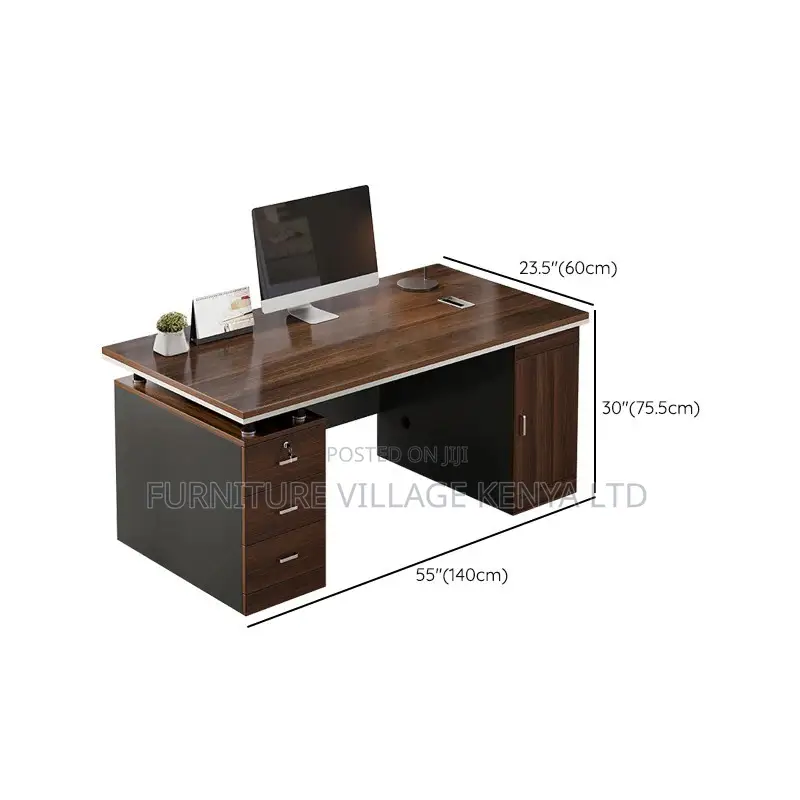 Office Desk; 1.4 Meter Office Desk With 3 Drawers and 1 Cupboard