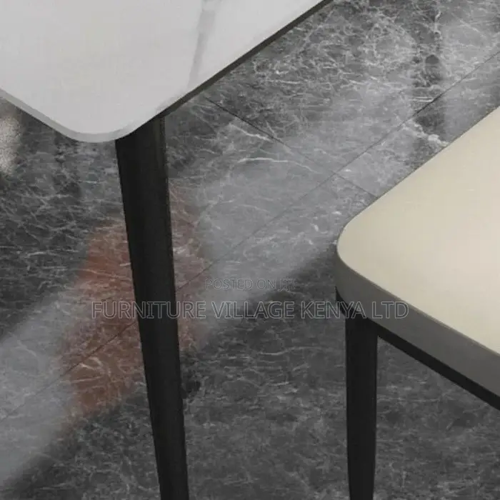 Dining Set; 4-Seater Marble Table and Leather Chair Dining Set