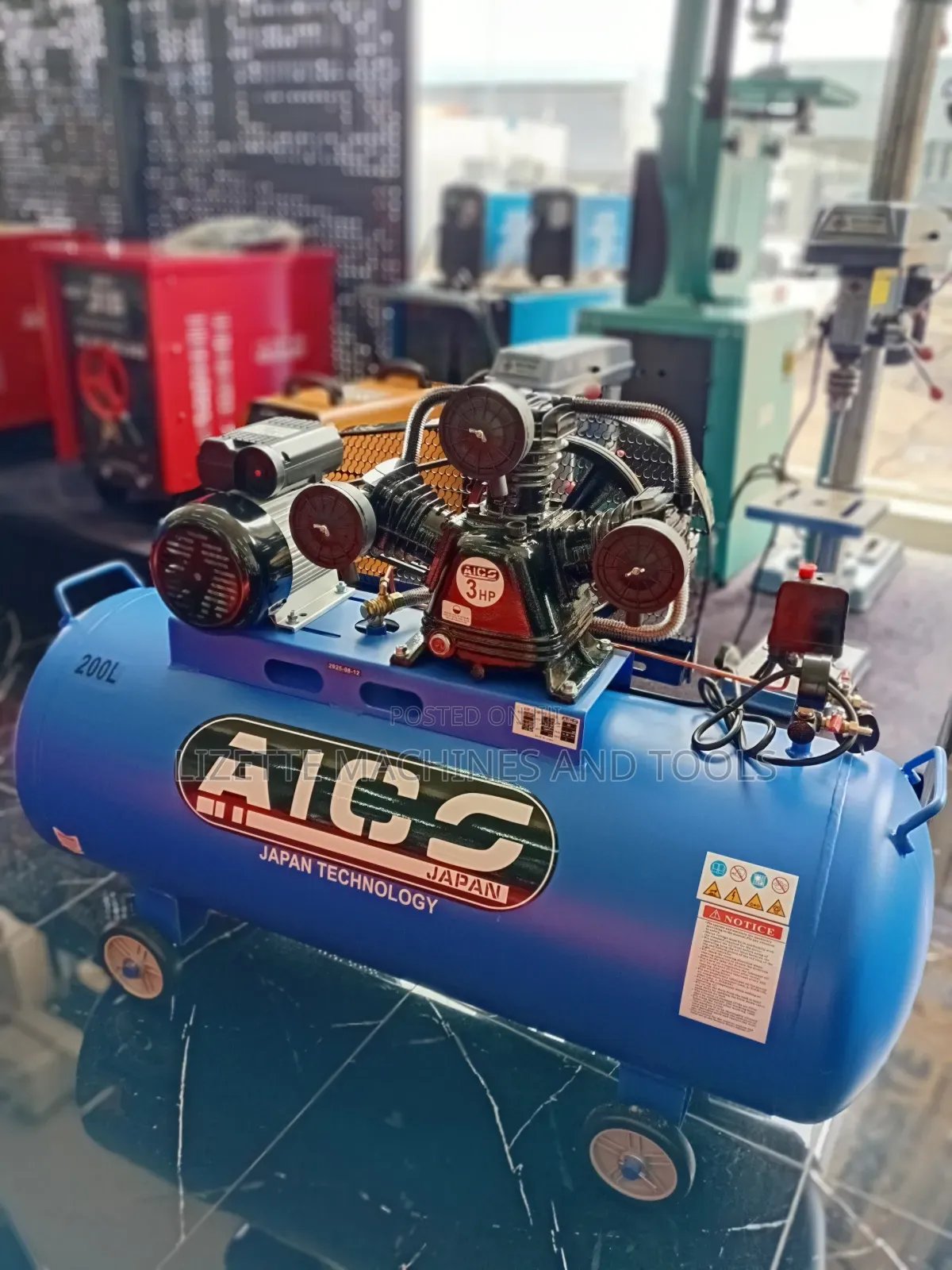 Aico 200l Belt Electric Air Compressor 3 Piston With 3 Hp Motor
