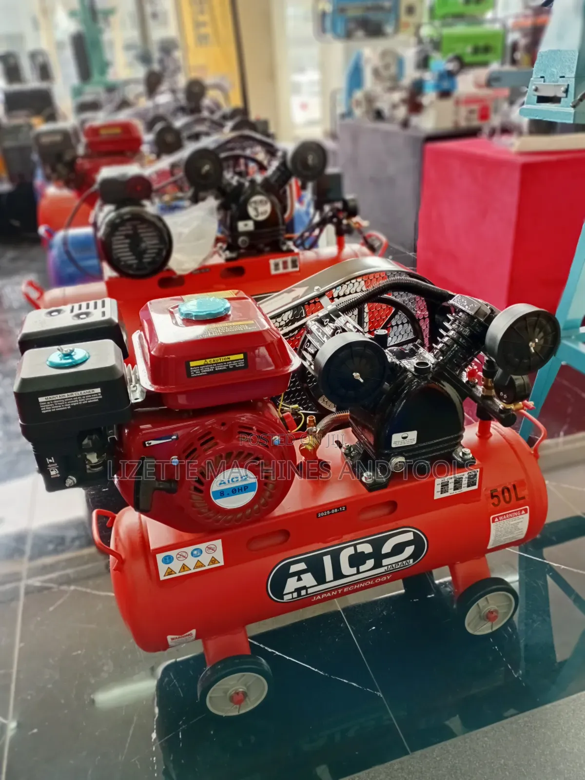 Aico 50l Air Compressor Double Piston With 8hp Petrol Engine