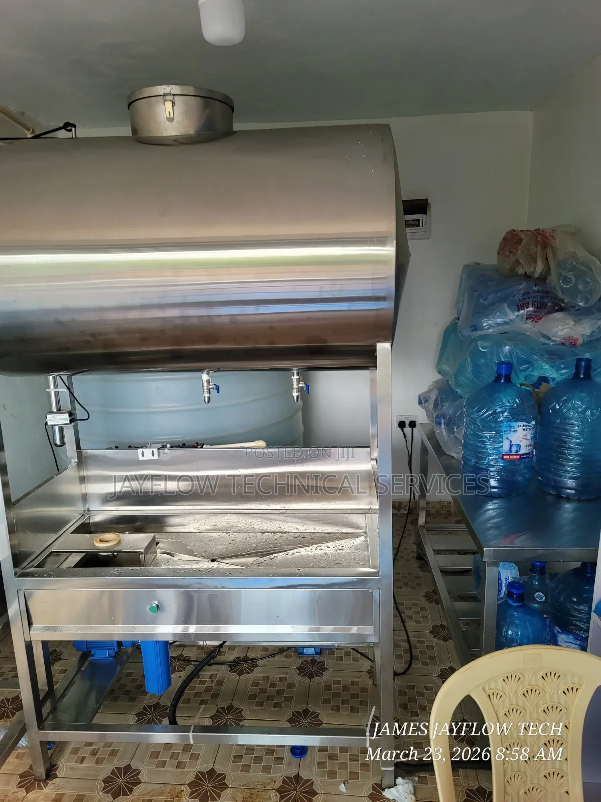 Water Refilling Station Setup – Stainless Steel Tank, Bottle Rinser