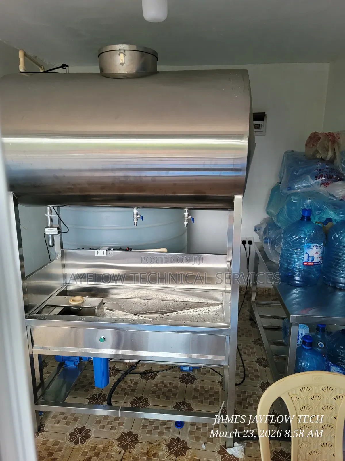 Water Refilling Station Setup – Stainless Steel Tank, Bottle Rinser