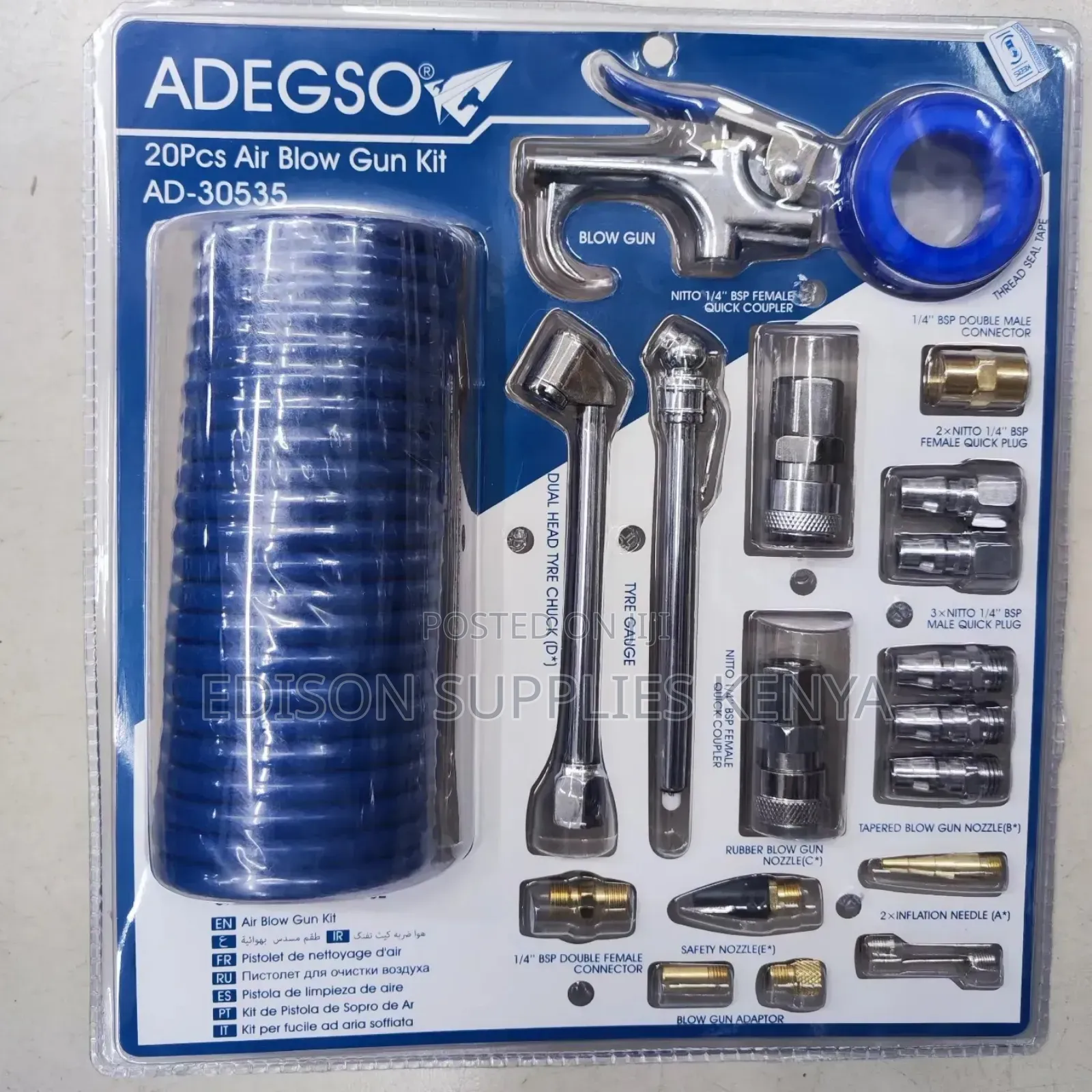 Air Blow Gun Kit 20pcs Air Compressor Hose Pipe Nozzles Tire Inflator