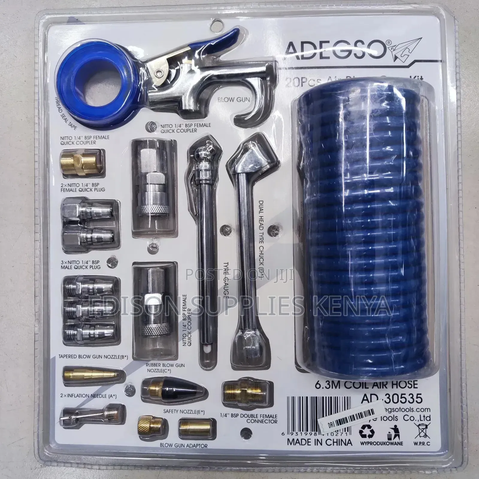 Air Blow Gun Kit 20pcs Air Compressor Hose Pipe Nozzles Tire Inflator