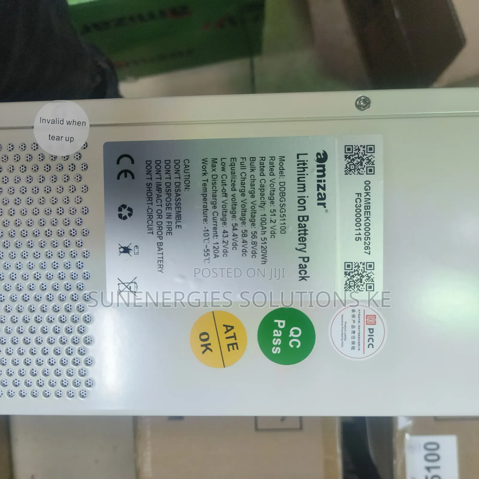 5.12kwh 51v Amizar Lithium Ion Battery