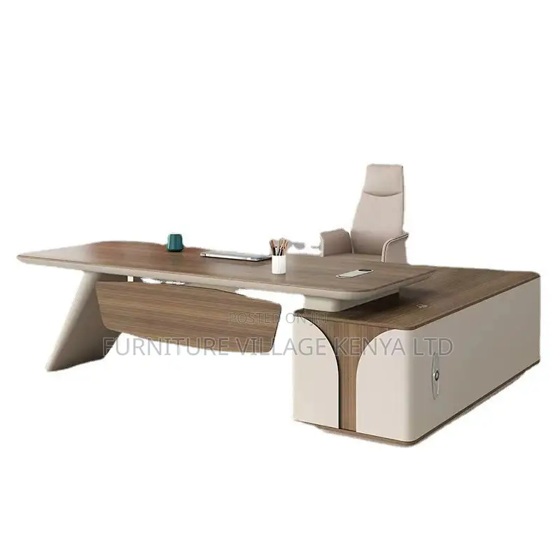L-Shape Modern Executive Desk Brown Office Desk With Drawers