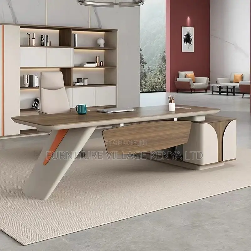 L-Shape Modern Executive Desk Brown Office Desk With Drawers