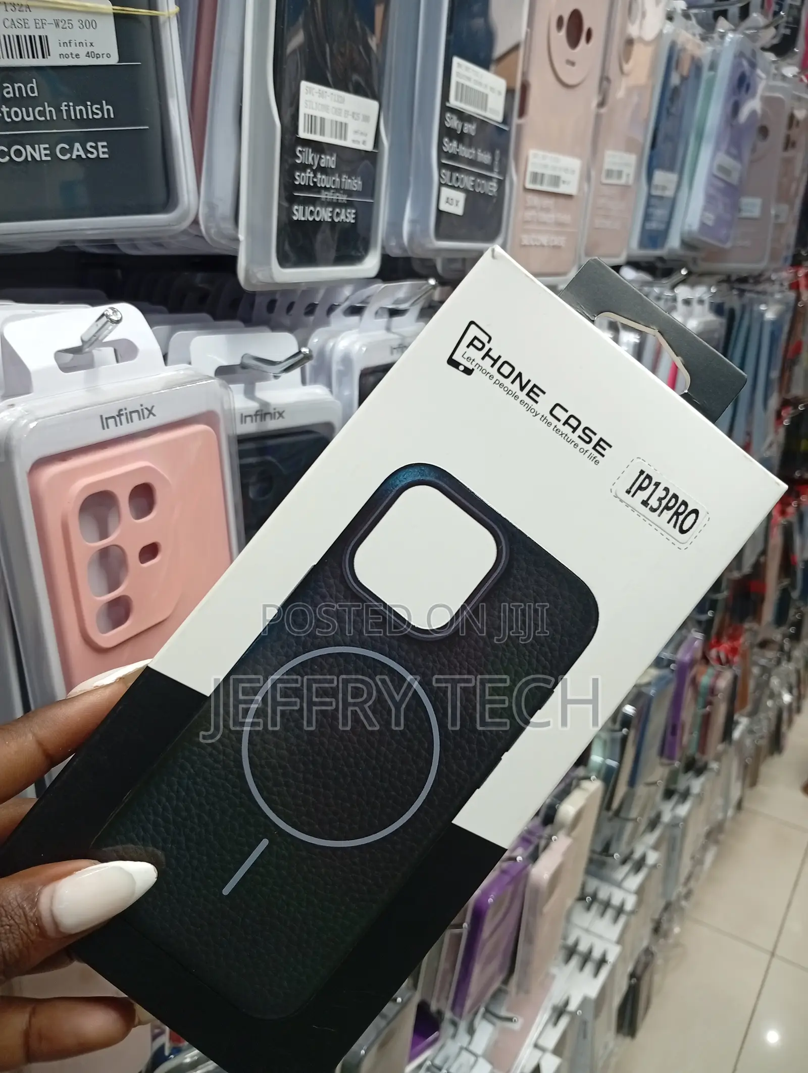 Black Leather-Textured Phone Case for the Apple iPhone 13 Pro.