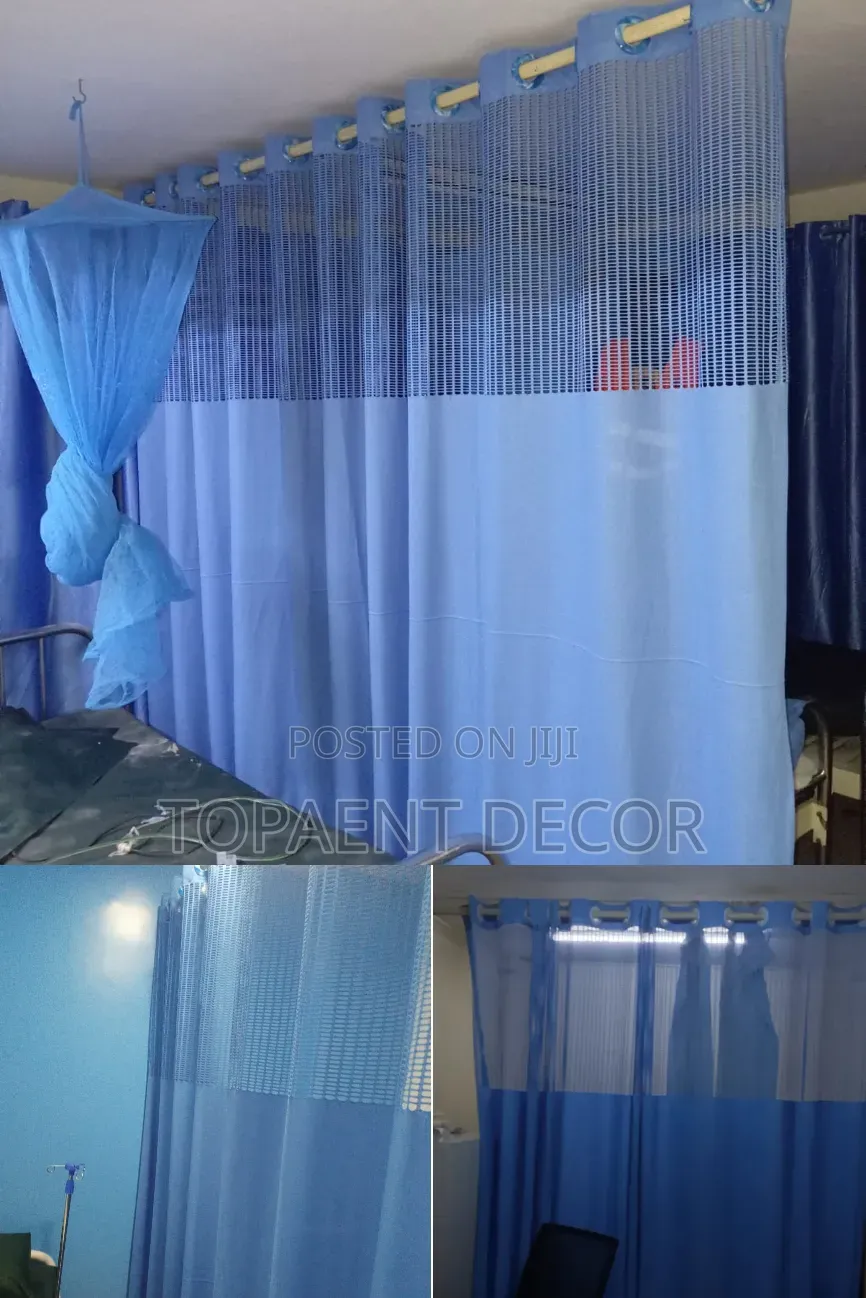 Blue Good Quality Hospital Curtains With Eyelates
