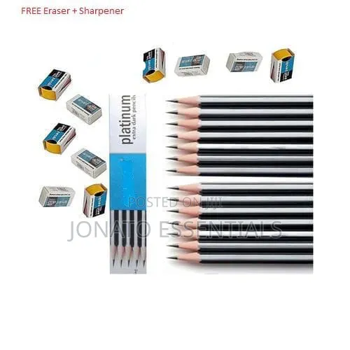 Hb Pencils Box of 12 + Free Sharpener Eraser - School Supplies