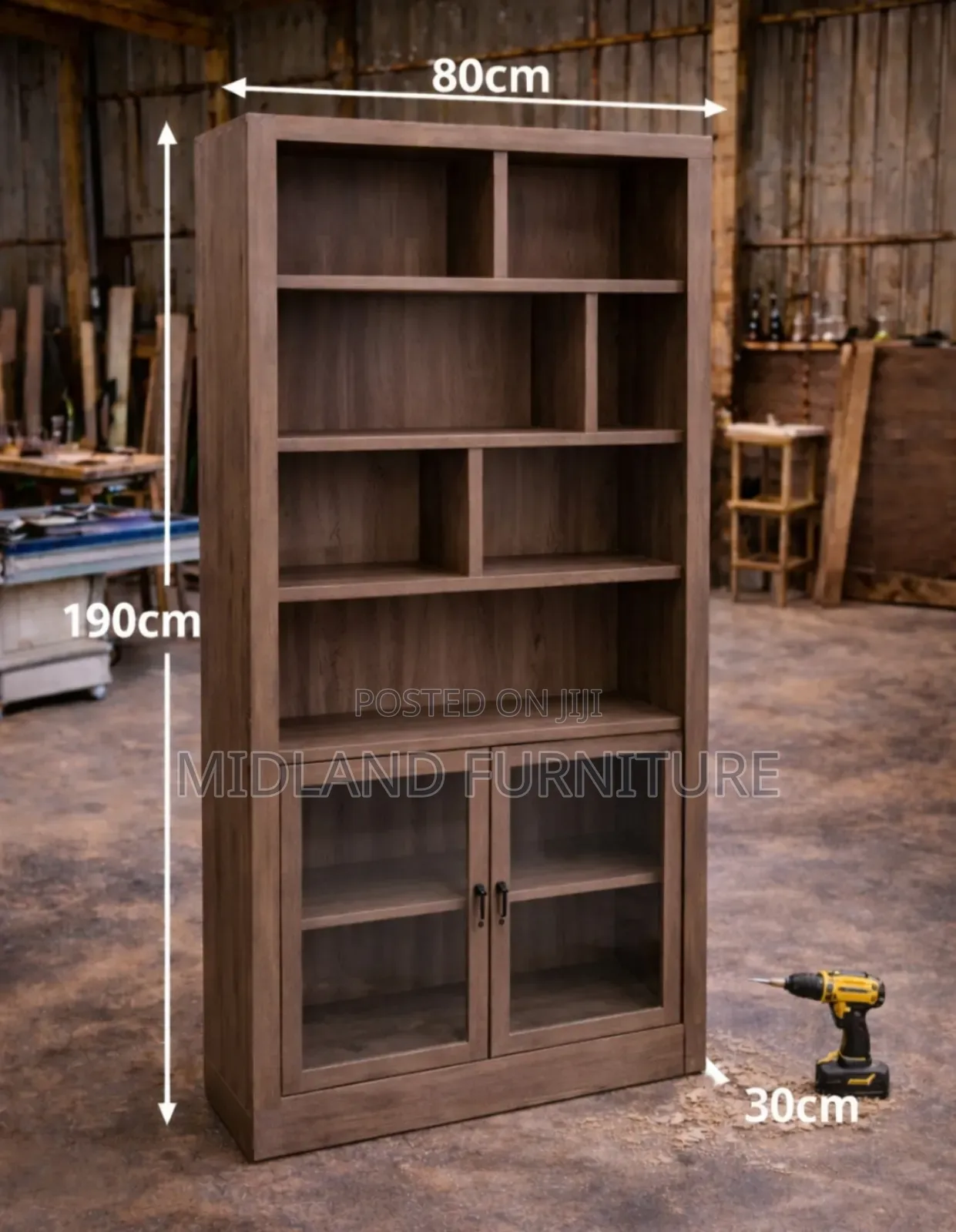Modern White Bookshelf With Glass Cabinet (Storage Display Unit)