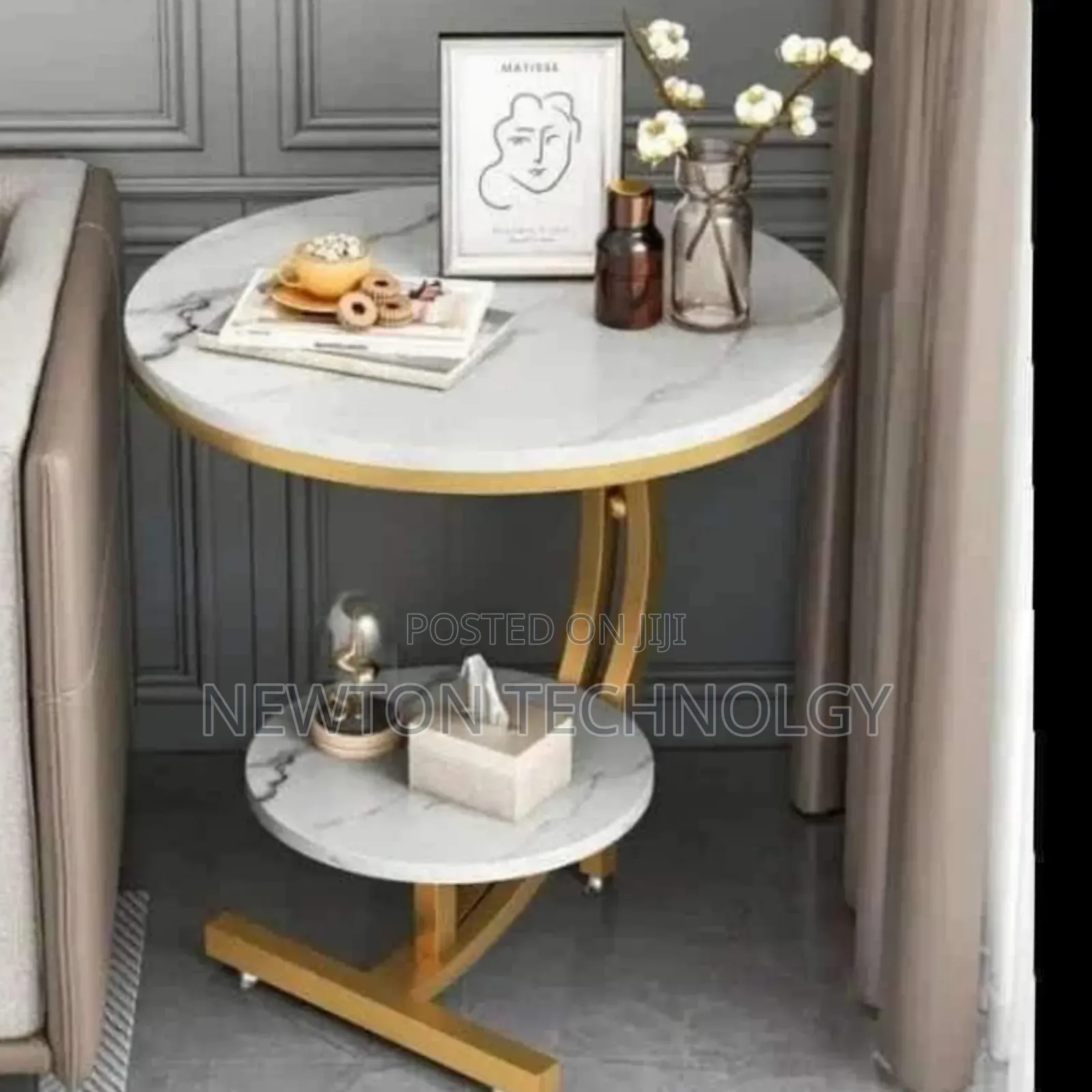 Console Bedside Cabinet Double Layer MDF Marble Effect Coffees Table