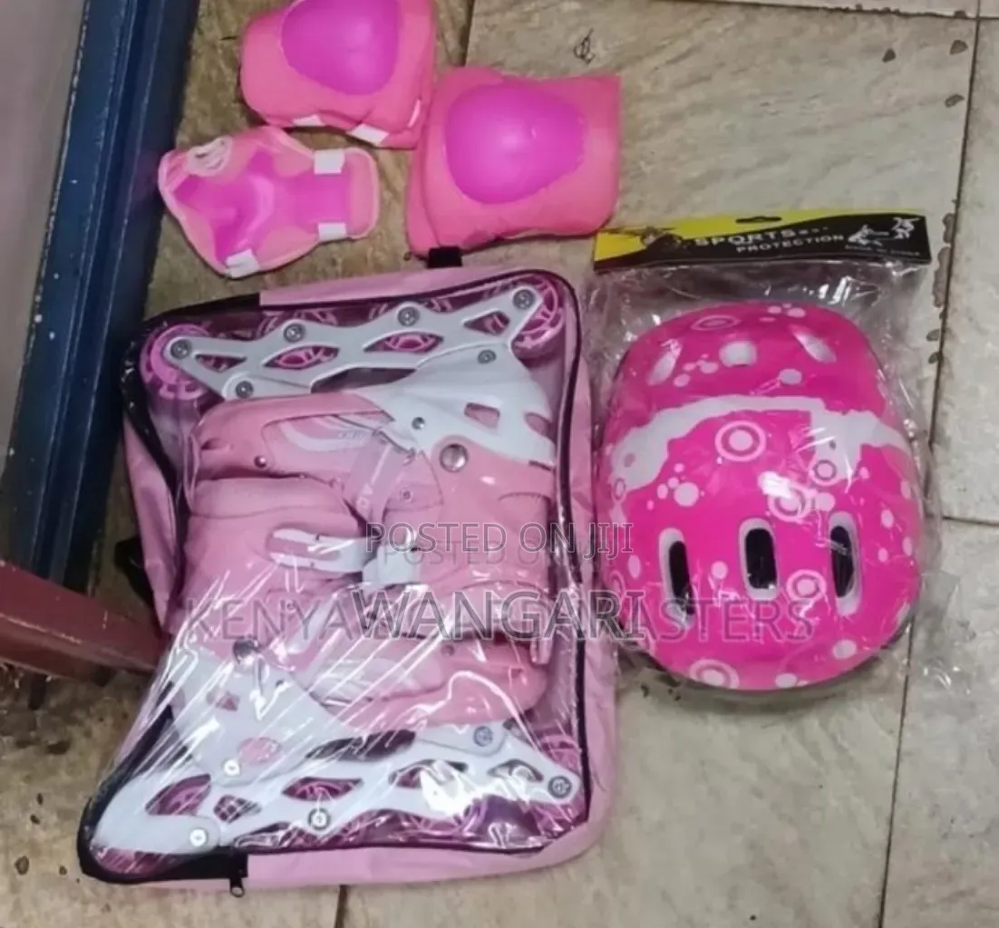 Pink Medium Complete Skates Shoes +Guard + Helmet