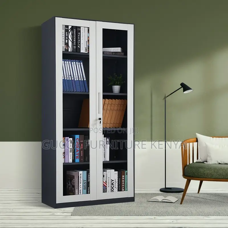 Office 2-Door Lockable Glass File Cabinet