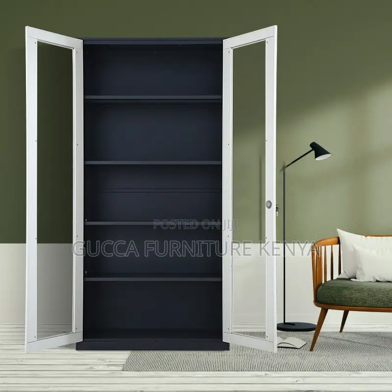 Office 2-Door Lockable Glass File Cabinet